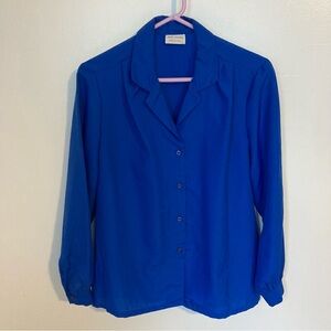 vintage silky blouse, medium large, blue, Made in USA